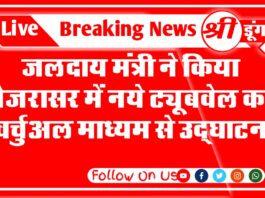 जलदाय मंत्री ने किया तेजरासर में नये ट्यूबवेल का वर्चुअल माध्यम से उद्घाटन