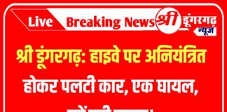 श्री डूंगरगढ़ : हाइवे पर अनियंत्रित होकर पलटी कार, एक घायल, पढें पूरी खबर।
