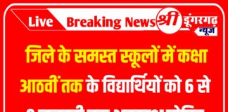 जिले के समस्त स्कूलों में कक्षा आठवीं तक के विद्यार्थियों को 6 से 9 जनवरी तक अवकाश घोषित