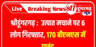 श्रीडूंगरगढ़: उत्पात मचाने पर 6 लोग गिरफ्तार, 170 बीएनएस में पाबंद